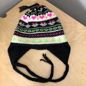 Stowe Woolens Vermont Wool Beanie Women's One Size Fair Isle Black Pink White